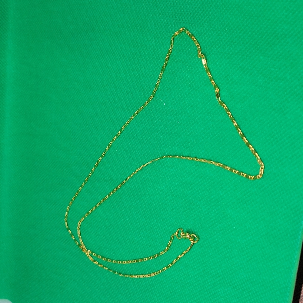 Gold tone chain.